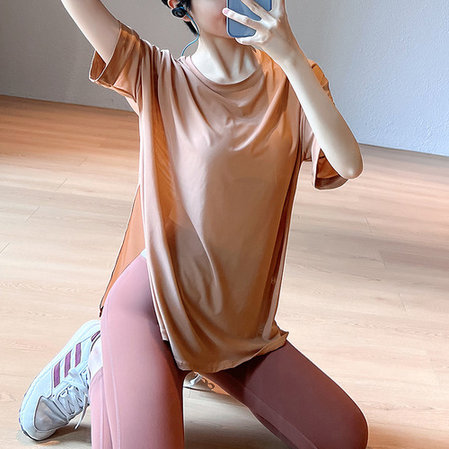 Cross-border sexy sports blouse mesh breathable yoga top running short-sleeved loose quick-drying t-shirt for women