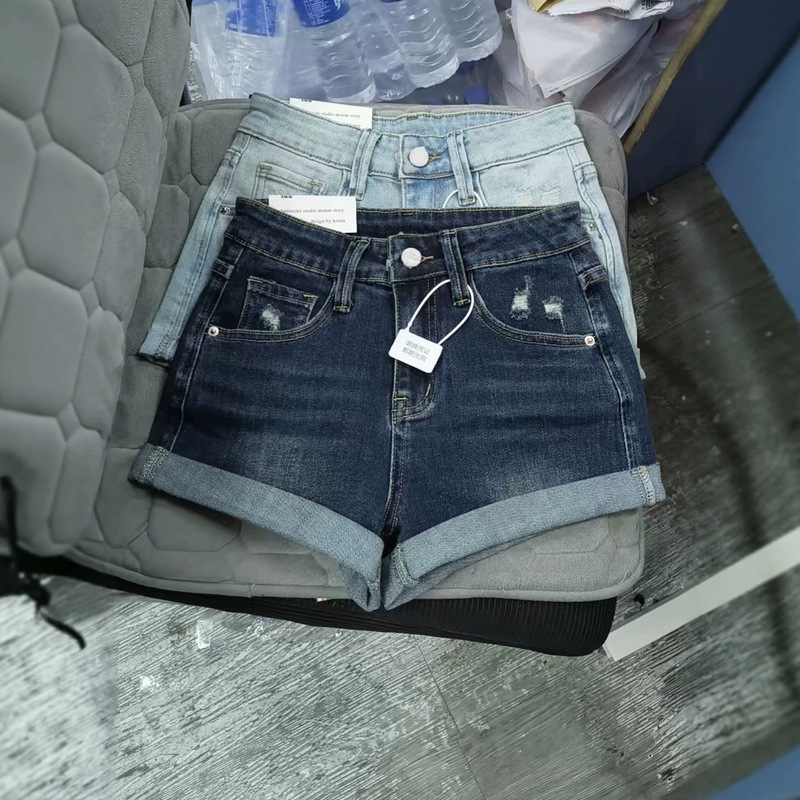 Cuffed Denim Shorts for Women, Summer Thin Style, New Versatile Design, Slimming, Fashionable, Loose Fit, Rolled Hem Shorts 1013