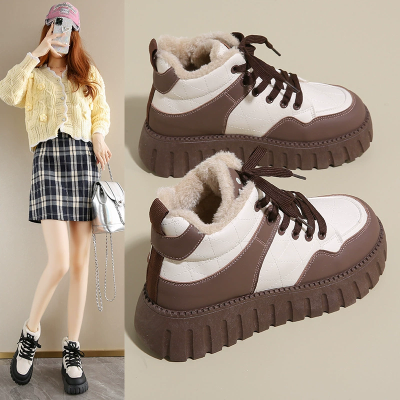 Плюс бархатная маленькая белая обувь женская 2024 зимняя новая студентка ins корейская версия теплой повседневной хлопковой обуви KT2512-2