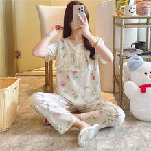 人造棉睡衣女春夏防凸点棉绸家居服套装夏天可爱格子大码睡衣外穿