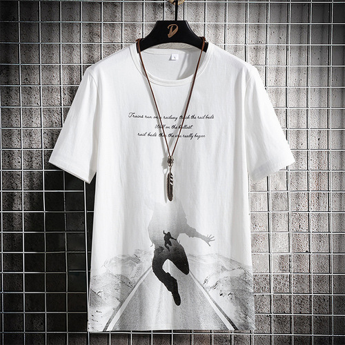 Summer Brand Short Sleeve T-Shirt for Men Korean Style Trendy Youth Student Versatile Loose Round Neck Printed Half Sleeve T-Shirt