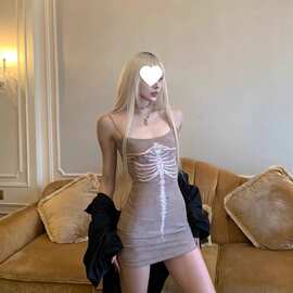 Printed辣妹D修身lp性感印花吊带裙Si包臀短裙ress