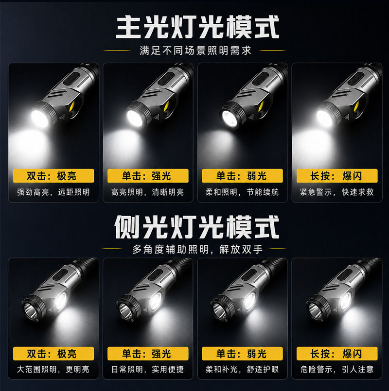 2026 New Model Seven-Color Ultra-Bright Flashlight with Long Battery Life, High Power, Large Capacity, Outdoor Spotlight for Long-Distance Illumination