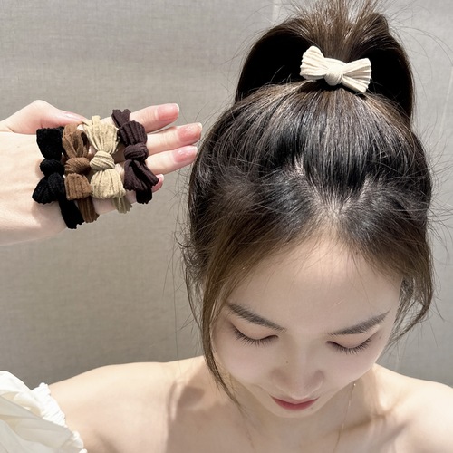 Spring simple bow widened hair rope large intestine hair tie versatile and does not hurt hair high elastic hair rope rubber band thickened for women