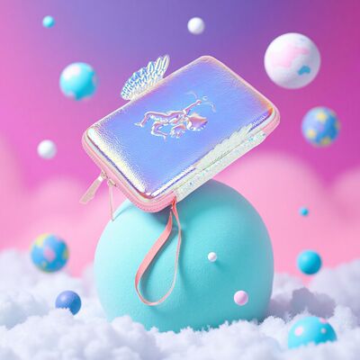 厂家定制学生天使翅膀文具盒清新闪亮可爱文具盒带隔板尺子收纳盒|ru