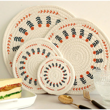 日式草莓锅垫隔热垫杯垫加厚圆形棉绳垫手工编织餐垫防烫菜盘碗垫