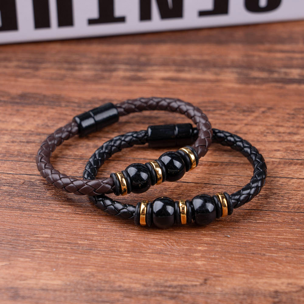 20g Weight Bangle Classification Leather Rope Chain Material 1 Piece Quantity Retro Punk Solid Color Pu Leather Alloy Men's Bangle Men Cord & Leather Bracelets