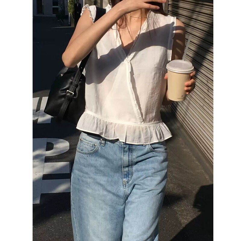 Now the New 2026 Summer Model from Korean Designer Bre*The Is a Sweet Lace V-Neck Slightly Sheer Sleeveless Top