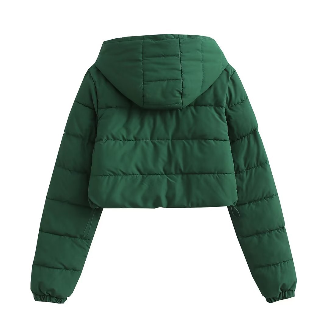 solid color long sleeve hooded crop cotton jacket NSAM138944