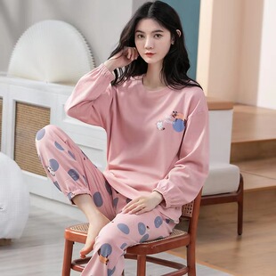 New Style Leg-Tie Pajamas for Women Spring & Fall Long-Sleeved Imitation Cotton Women's Autumn and Winter Large Size Casual Autumn Home Wear Set