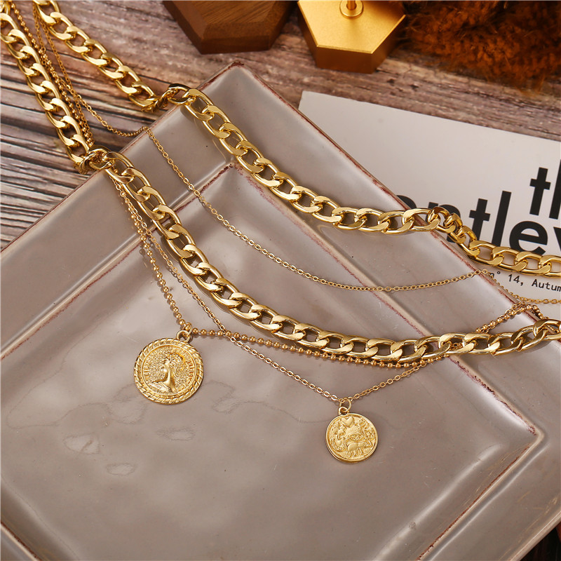 Fashion Multi-layer Round Medal Alloy Necklace Wholesale display picture 2