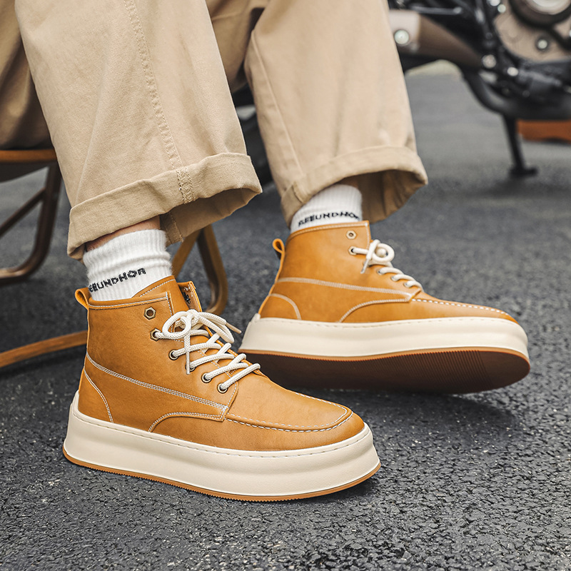 2024 Frühling und Herbst Neue Mode Casual Schuhe Echtes Leder Weiche Sohle Mid Top Atmungsaktiv Vielseitig herren Martin_voghion.com
