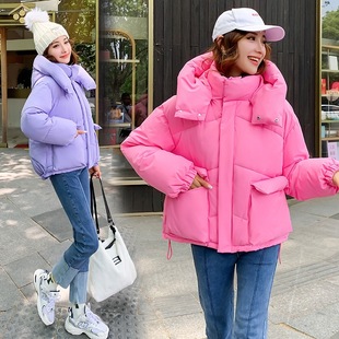 Spot 2025 New Fluffy down Jacket for Women Korean Style Loose European and American Cotton Bread Outwear Short Thickeneded Winter Outwear