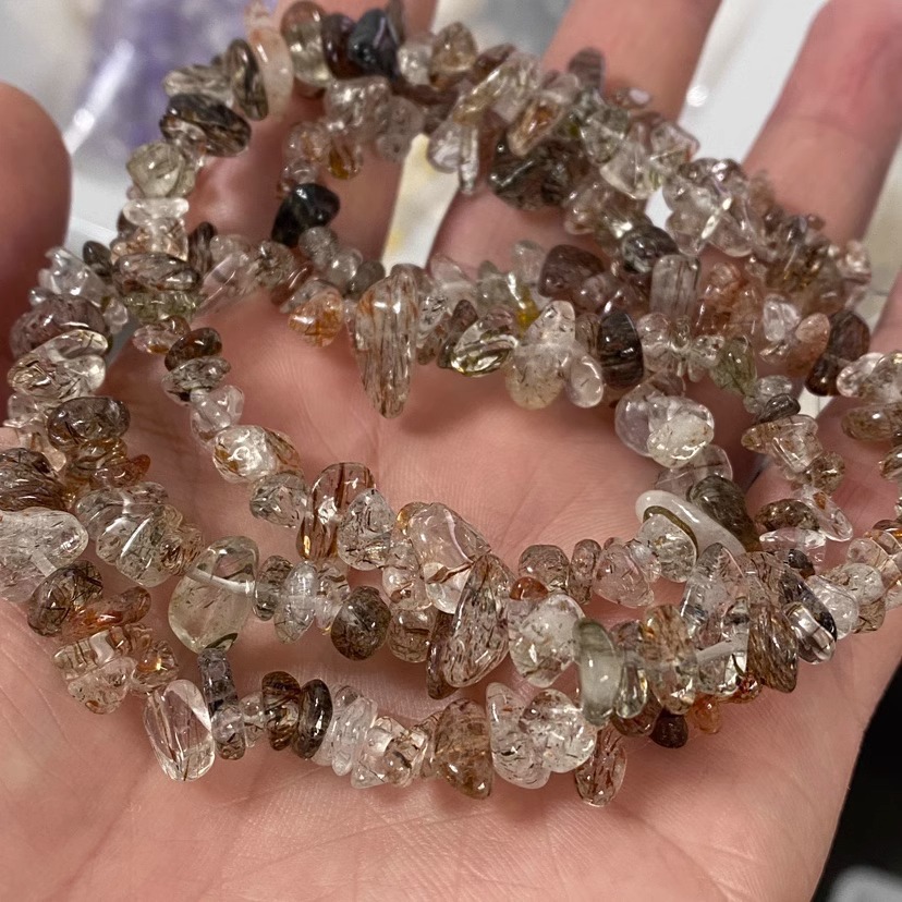 천연 블랙 슈퍼 세븐 자갈 긴 끈 자갈 5-7mm 길이 약 85cm