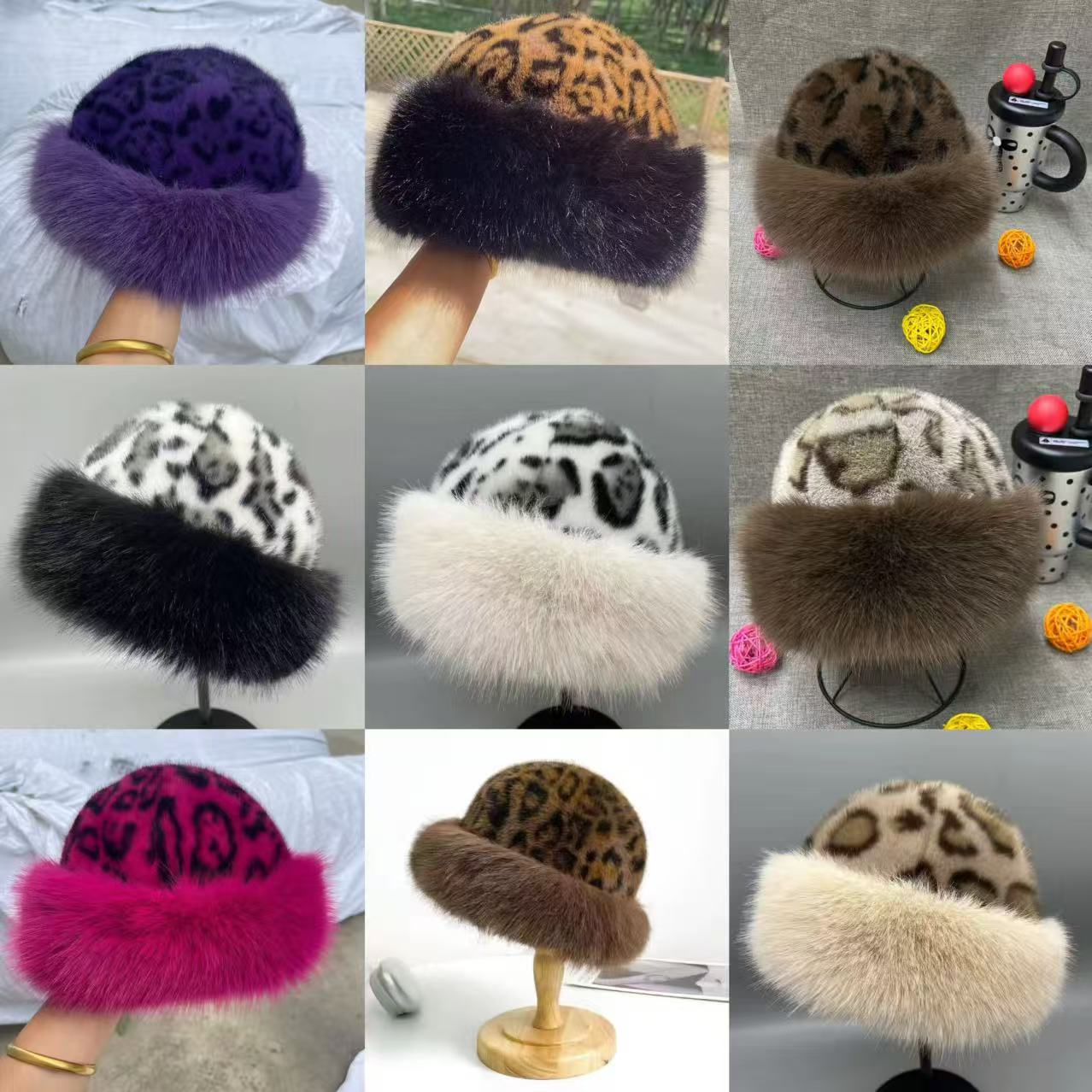 帽子秋冬季新款加厚保暖仿皮草时尚简约仿貂毛女士保暖豹纹蒙古帽