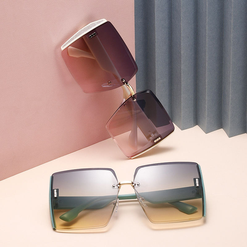 Creative Frameless Cut Edge Anti-UV Sunglasses Women's Large Frame…