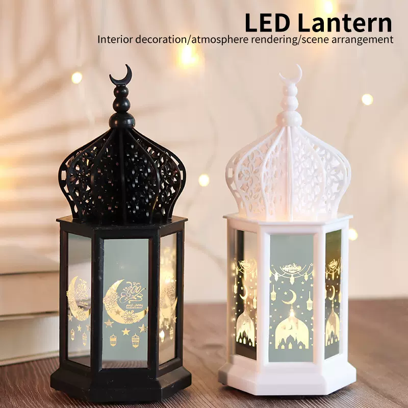 LED六角风灯电子蜡烛灯星月风灯节庆摆件庭院餐厅装饰摆件定 制图