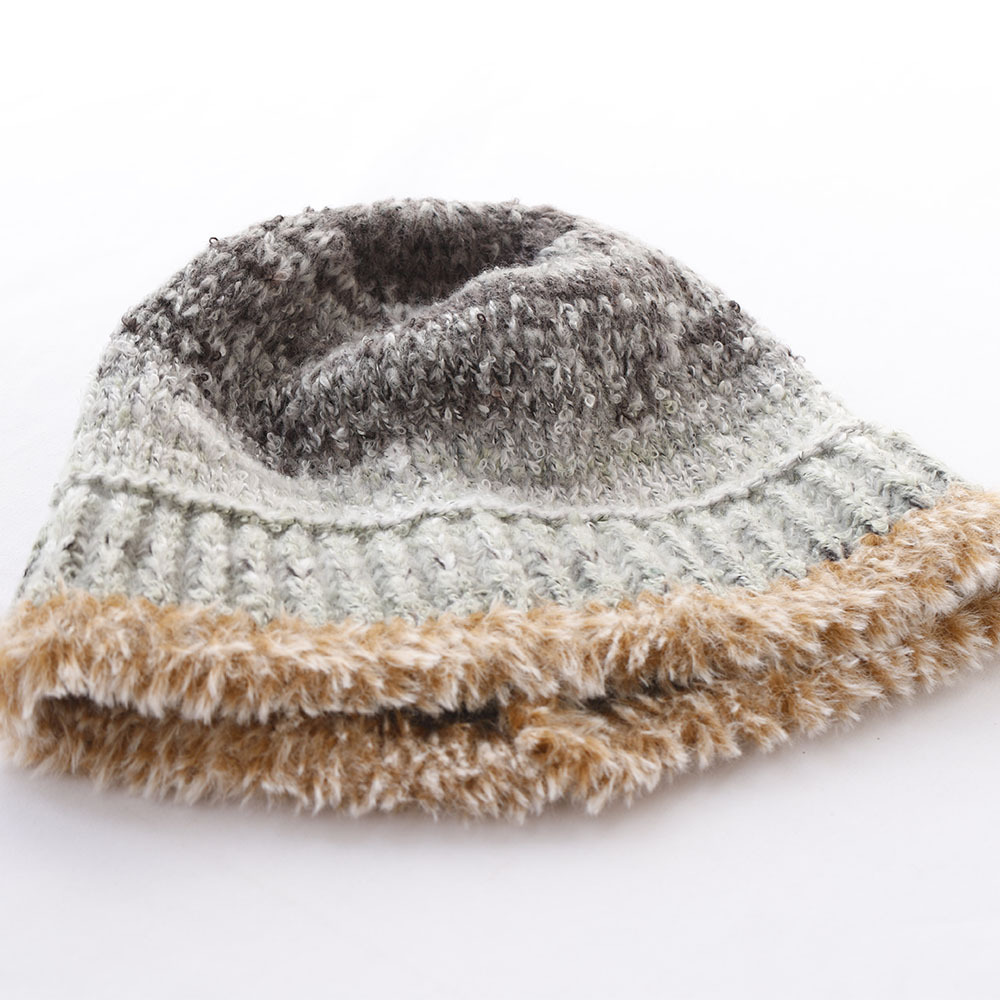 Niche Design Retro-Farbverlauf-Fransen-Strick-Bucket für Damen, Herbst und Winter, warmer Ohrenschutz, Gesichtsformer_voghion.com