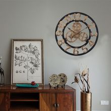 跨境热销个性木质创意3D锺欧美式客厅齿轮挂钟复古简约时钟表家居