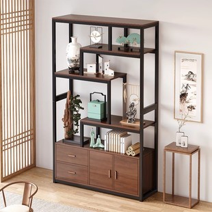 New Chinese antique shelf tea room shelf tea display cabinet non-solid wood partition antique shelf living room decoration shelf