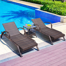 户外躺椅露天别墅庭院游泳池沙滩椅露台沙滩休闲室外藤编躺J*