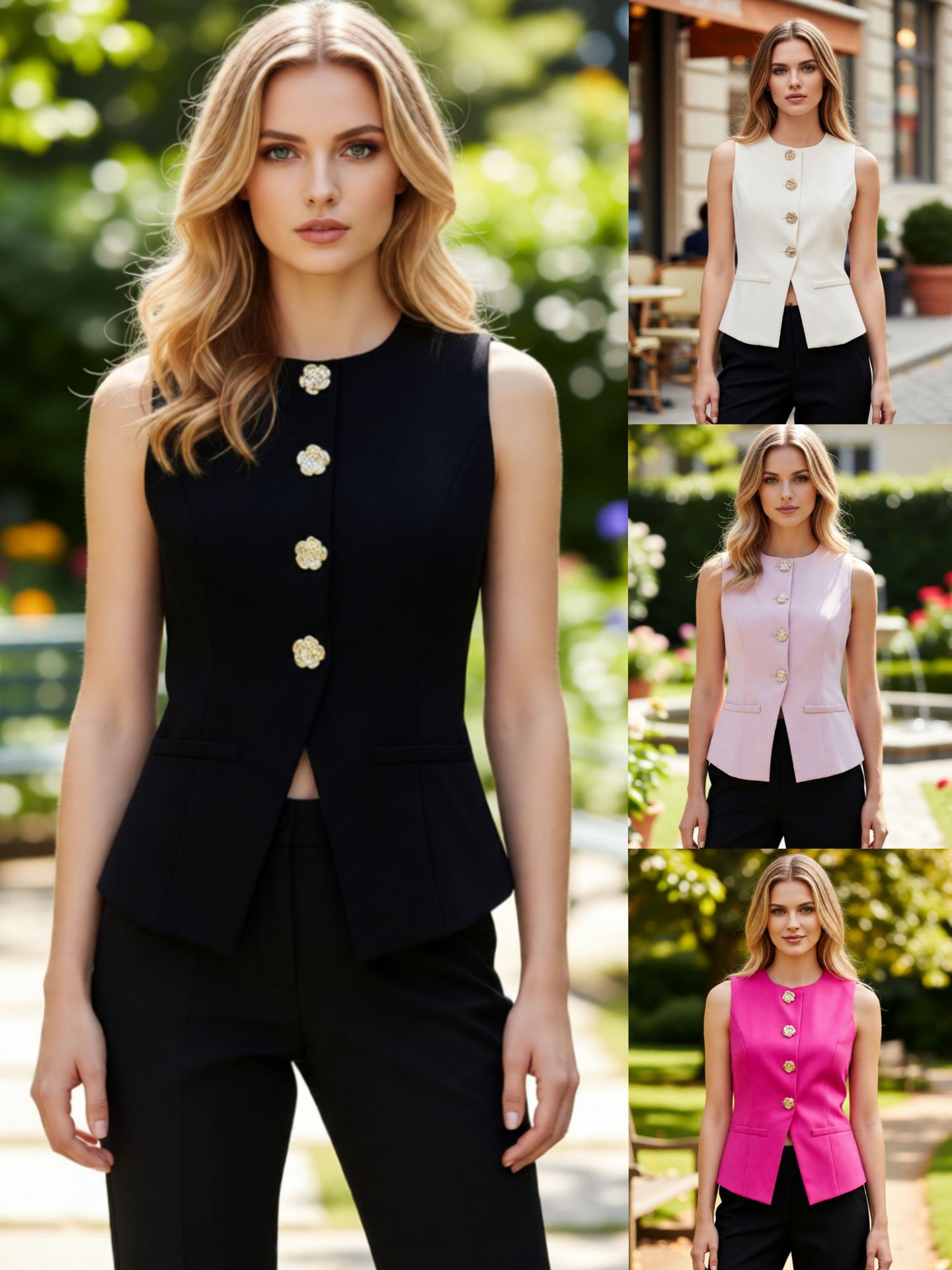 Europa y América Amazon comercio exterior transfronterizo ropa de mujer nueva moda francesa botón casual versátil chaqueta de color sólido chaleco de mujer image 1