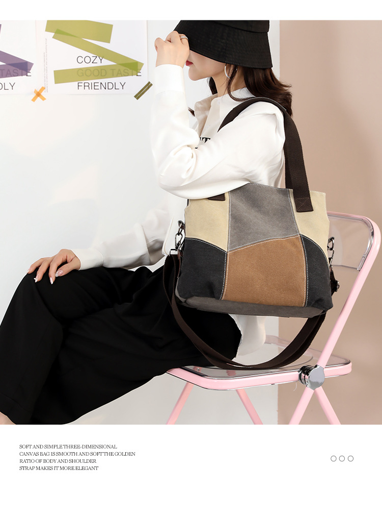 Sac pour femmes de mode simple sac en toile de couleur contrastée femme grande capacité rétro sac en tissu de couture de couleur contrastée nouveau sac à main à bandoulière_voghion.com