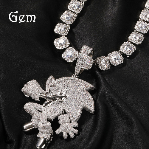 European and American hip-hop new products classic cartoon character Sonic the Hedgehog copper inlaid zircon trend pendant jewelry accessories