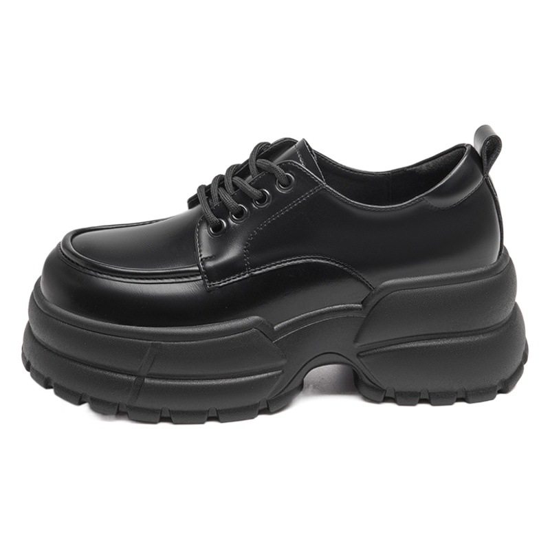 Zapatos de Lefour de fondo grueso para mujeres 2026 primavera nuevo muffin negro estilo británico zapatos de cuero de correa zapatos individuales