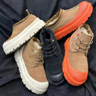 In-Stock Autumn and Winter New Lace-Up Waterproof Niu Mu Wang Yibo Style Men's Snow Boots Thick-Soled Genuine Leather Real Fur Couple Shoes