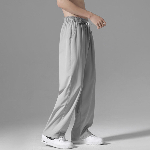 Summer thin ice silk men's straight-leg pants for boys trendy loose nine-hole pants for students summer wide-leg casual pants