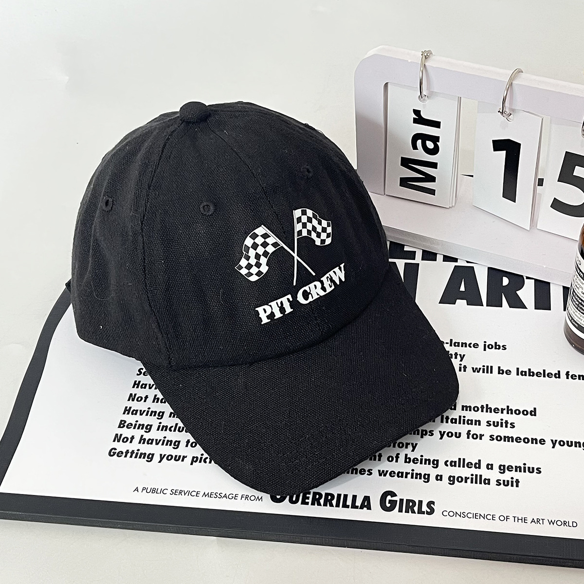 Unisex Baseball cap men's and women's fashion all black and white double flag printed baseball cap shade outdoor_voghion.com