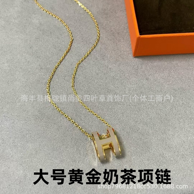 精工版V金H珐琅大号项链女mini锁骨链吊坠高级时尚百搭流行女耳钉|undefined