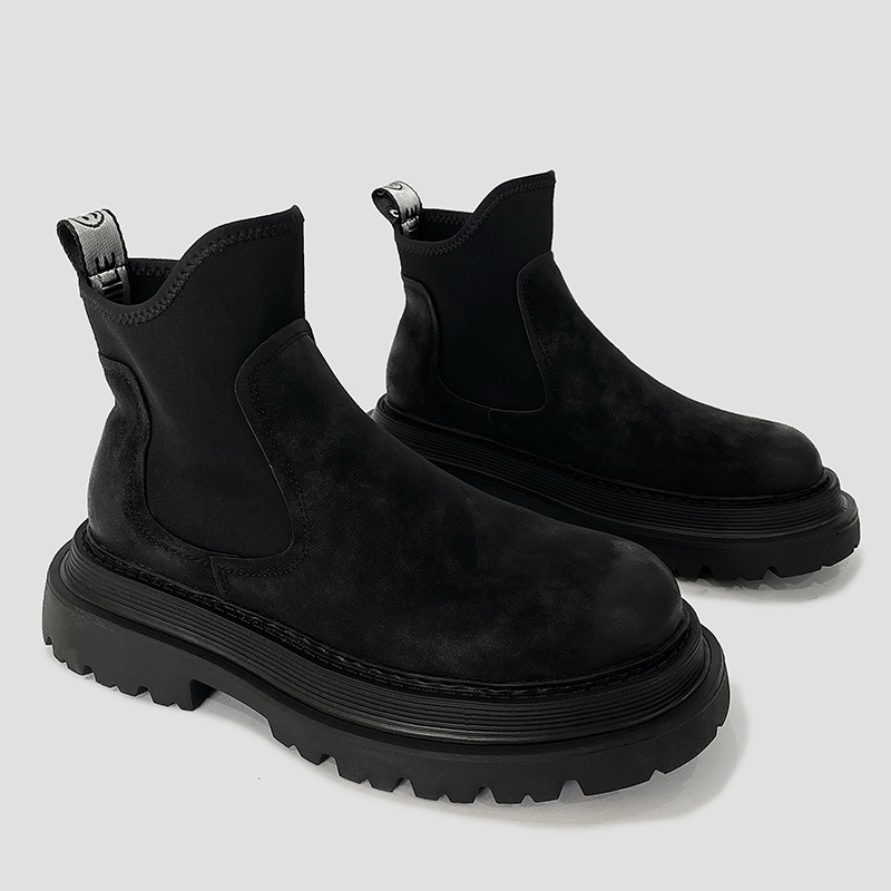 Zwart gewatteerde katoenen snowboots Britse stijl Martin Boots voor heren Vintage dikke bodem Honderd korte laarzen_voghion.com