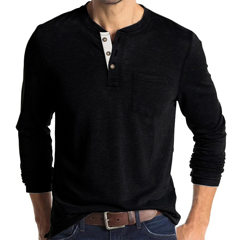 Amazon hombres europeos y americanos de manga larga de cuello redondo Camiseta de los hombres camisa de fondo Comercio exterior de los hombres camiseta Henry cuello superior