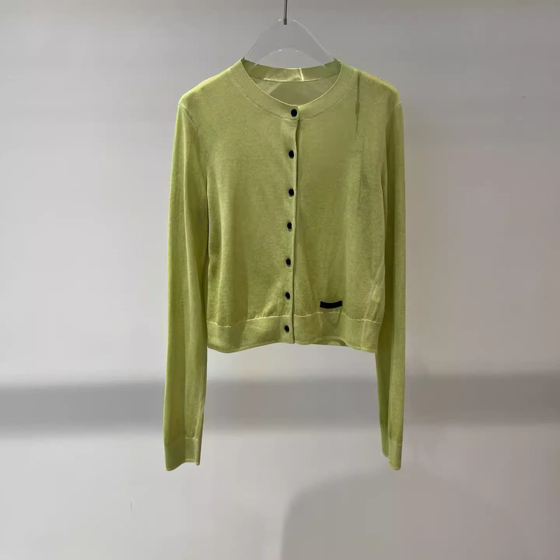 Ais Women's Clothing 2026 Spring New Lime Green Cardigan Women's Long Sleeve Buttoned Knitted Sweater Top 801146