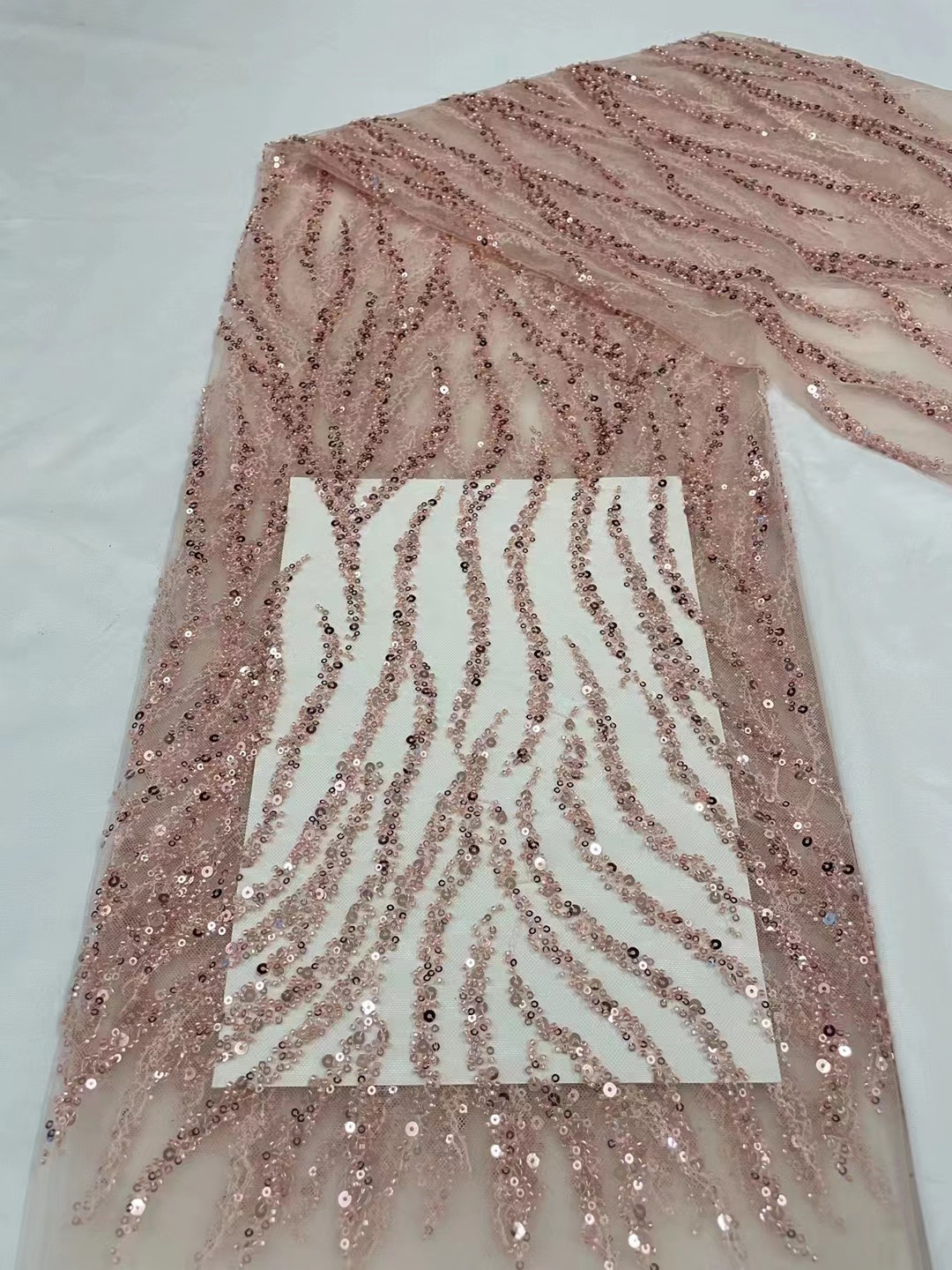 Cristal tubo onda patrón de lentejuelas malla de tela de encaje vestido de novia etapa desgaste moda tela JX2433