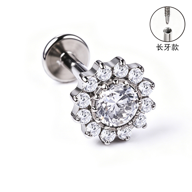 F136 Titanium Alloy Ear Studs Carved Long Tooth Ear Bone Studs Zirconia Lip Studs G23 Titanium Body Piercing Jewelry detail image 31