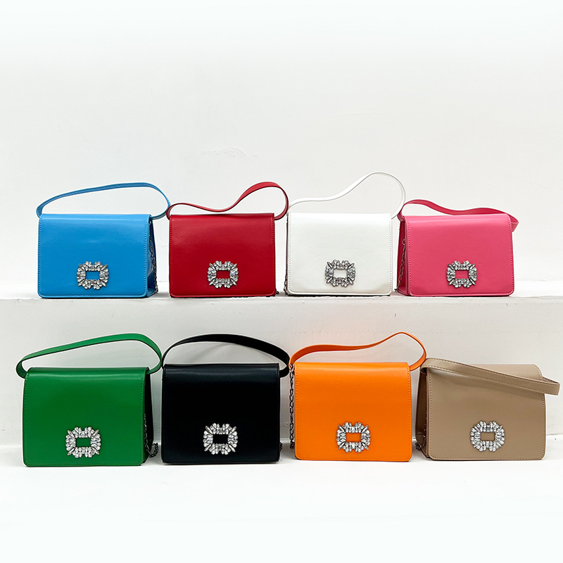 Bolsos de axila de estilo occidental, nuevos bolsos cuadrados pequeños de PU, bolsos de mujer, bolsos de mensajero de un solo hombro, bolsos de diamantes brillantes, moda
