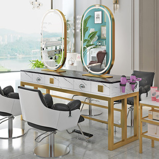 Barber Shop Double-sided Perm Dyeing Table Hair Salon Hair Cutting Special Mirror Hairdressing Mirror Mirror Table Marble Cabinet Integrated
