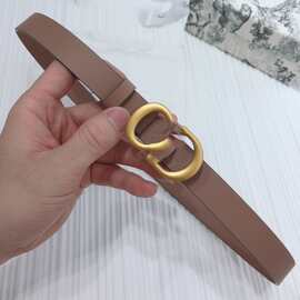 热销爆款D家小牛皮百搭女生细腰带高级感金色按扣修身轻奢配裙子