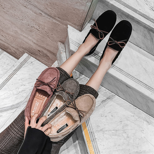 Women's Plush Cotton Autumn/Winter New Arrival Flat Color Block Butterfly Knot Pregnant Shoes for Big Footed Women Size 41-43