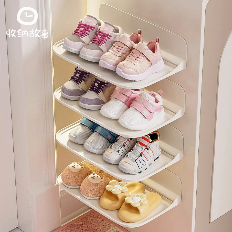 Children's Shoe Rack Behind the Door, No Punching Required, Wall-Mounted Foldable Shoe Cabinet, Shoe Box Storage Board, Multi-Layer Bathroom Slipper Rack
