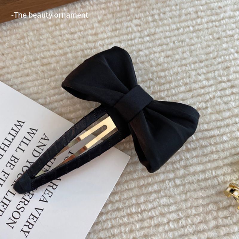 高見え黒気質サテンリボンBBクリップ額前髪サイドクリップ前髪クリップヘアピンヘアピンヘッドドレス