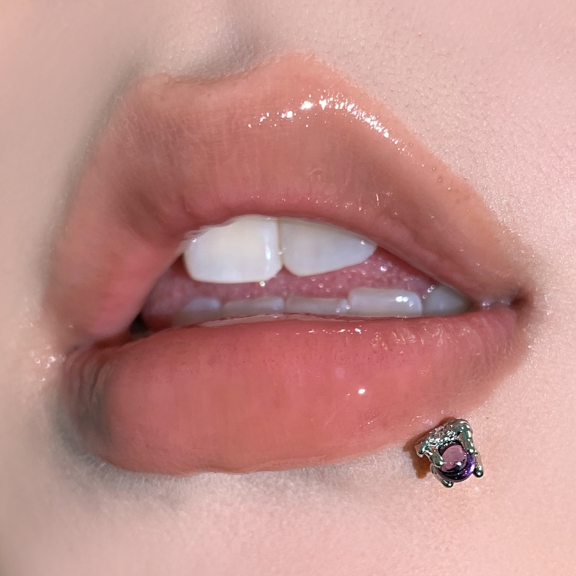 Labret stud lip piercing jewelry styling detail