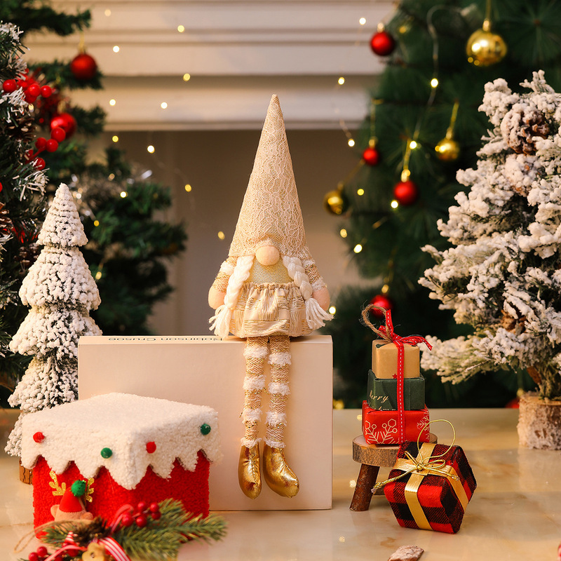 クリスマス装飾北欧スタイルの装飾人形クリスマスパーティーウェアゴールデン顔のない老人人形ウィンドウ装飾|undefined