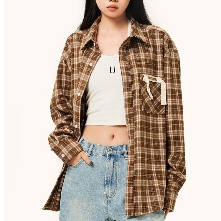 봄, 가을 한국 버전 틈새 복고풍 느슨한 격자 무늬 긴팔 셔츠 소년 분위기 하이 스트리트 다목적 격자 무늬 셔츠 트렌드