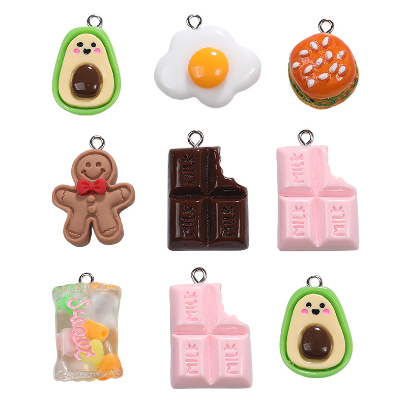 Wholesale Artificial DIY Acrylic Jewelry Accessories Food Candy Burger Poached Egg Pendant A800835