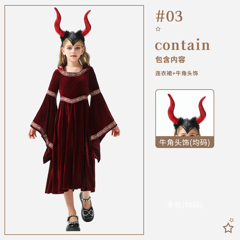 万圣节儿童服装复古宫廷童装女巫小红帽中世纪文艺复兴女童连衣裙|undefined