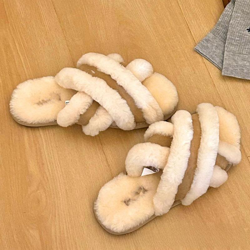 2026 Logo corretto 1 Pantofole da interno in morbida pelle di pecora integrate in cotone slip-on incrociate_voghion.com